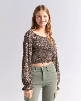 Женский топ с длинным рукавом и принтом Green Coast, черный