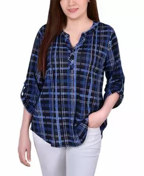 Женский топ с длинными рукавами 3/4 и y-образным вырезом NY Collection, мульти