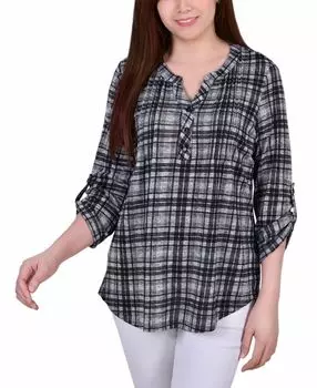 Женский топ с длинными рукавами 3/4 и y-образным вырезом NY Collection, мульти