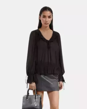 Женский топ с длинными рукавами, бантом и оборками The Kooples, черный