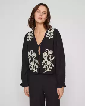 Женский топ с длинными рукавами и бантом спереди Vila, черный