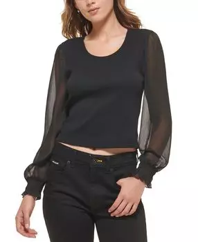 Женский топ с длинными рукавами и принтом в смешанной технике DKNY Jeans, черный