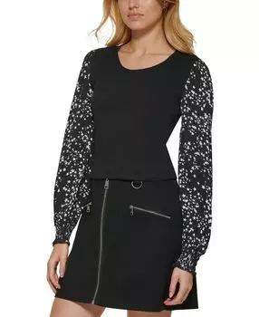 Женский топ с длинными рукавами и принтом в смешанной технике DKNY Jeans, мульти