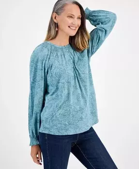 Женский топ с длинными рукавами и присборенными плечами Style & Co, зеленый