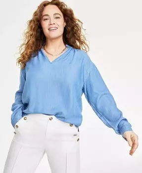 Женский топ с длинными рукавами и рюшами On 34th, синий