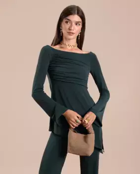 Женский топ с длинными рукавами и вырезом лодочкой The-Are, темно-зеленый