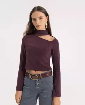 Женский топ с длинными рукавами и вырезом на плечах Noon, красный