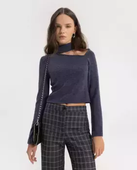 Женский топ с длинными рукавами и вырезом на плечах Noon, синий