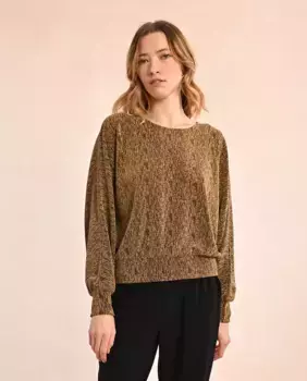 Женский топ с длинными рукавами, принтом и разрезом Molly Bracken, золотой