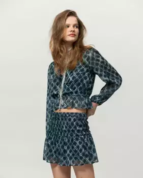 Женский топ с длинными рукавами, V-образным вырезом и рукавами-фонариками Noon, синий