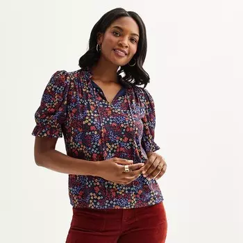 Женский топ с драпировкой James с рукавами до локтя и завязкой спереди Draper James, цвет Multi Ditsy Floral