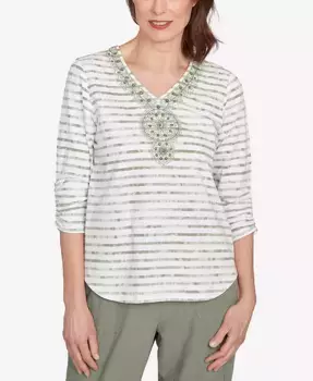 Женский топ с фактурным медальоном на вырезе Copper Canyon Alfred Dunner, слоновая кость/кремовый