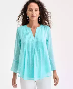 Женский топ с фактурными защипами и рукавами-рюшами, Regular & Petite Style & Co, синий