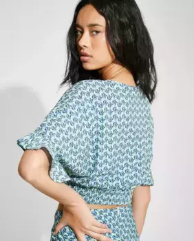 Женский топ с французскими рукавами и принтом Nalle, синий