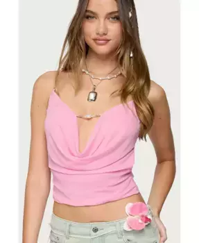 Женский топ с глубоким капюшоном на шее и открытой спиной, украшенный бусинами Edikted, розовый