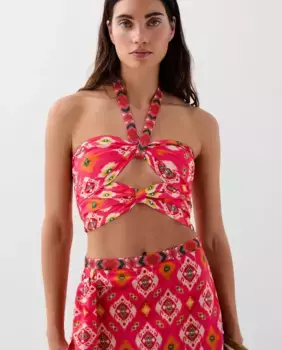 Женский топ с халтером на шее и медовой сеткой на спине Scalpers, коралловый