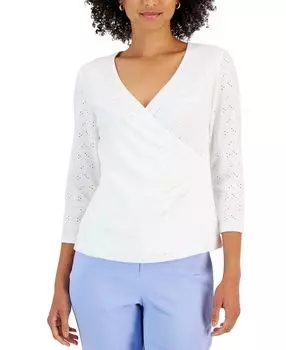 Женский топ с искусственным запахом и люверсами с рукавами 3/4 Kasper, мульти