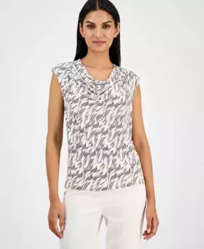 Женский топ с капюшоном и короткими рукавами с принтом Anne Klein, белый