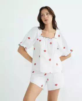 Женский топ с клубничным принтом Pieces, белый