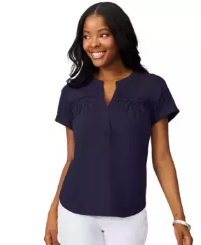 Женский топ с коротким рукавом и сборчатыми деталями Cable & Gauge, синий