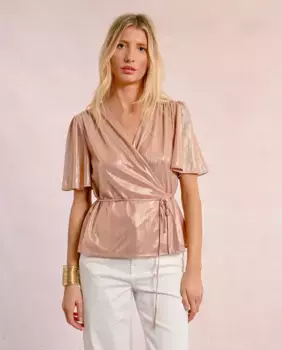 Женский топ с коротким рукавом из блестящей ткани Molly Bracken, розовый