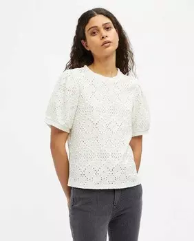 Женский топ с короткими пышными рукавами Object, белый