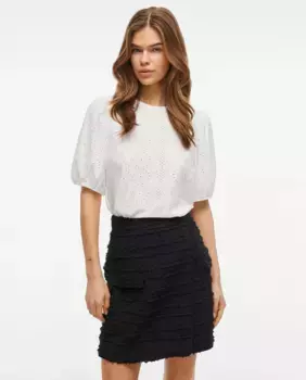 Женский топ с короткими рукавами и круглым вырезом Vila, белый