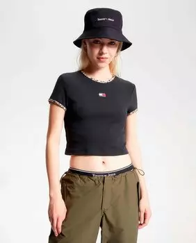 Женский топ с короткими рукавами и круглым вырезом Tommy Jeans, черный