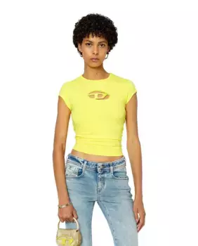 Женский топ с короткими рукавами и логотипом из органического хлопка Diesel, желтый