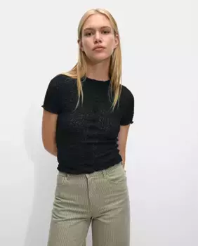 Женский топ с короткими рукавами и однотонной текстурой Parfois, чёрный