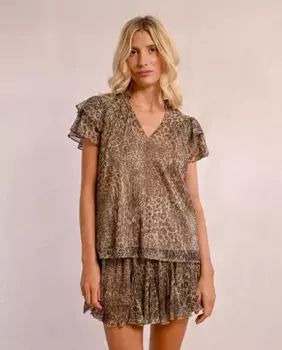 Женский топ с короткими рукавами и принтом в виде оборки Molly Bracken, бежевый