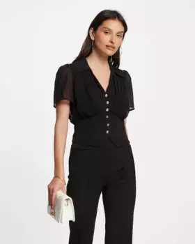 Женский топ с короткими рукавами и складками Morgan, черный