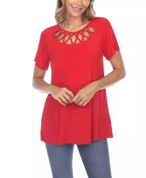 Женский топ с короткими рукавами и вырезом крест-накрест White Mark, красный