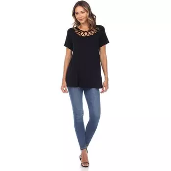 Женский топ с короткими рукавами и вырезом крест-накрест белого цвета White Mark, темно-синий