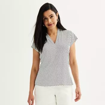 Женский топ с короткими рукавами «летучая мышь» и v-образным вырезом Nine West, цвет White Eli Diagonal