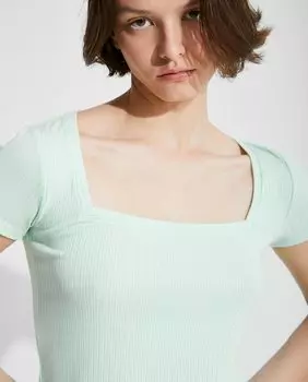 Женский топ с короткими рукавами в рубчик Nalle, светло-синий