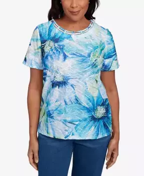 Женский топ с круглым вырезом и цветочным принтом Alfred Dunner, мультиколор