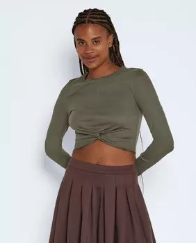 Женский топ с круглым вырезом и длинными рукавами Noisy May, зеленый