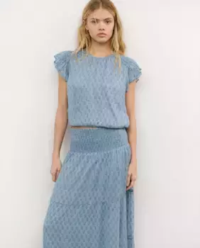 Женский топ с круглым вырезом и принтом Brownie, голубой