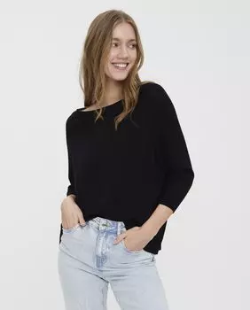 Женский топ с круглым вырезом и рукавами 3/4 Vero Moda, черный