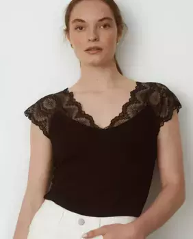 Женский топ с кружевной отделкой Vila, черный