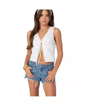 Женский топ с кружевным разрезом спереди и вышивкой Edikted, белый