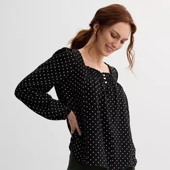 Женский топ с квадратным вырезом и длинными рукавами Draper James Allover с геопринтом, цвет Black Dot