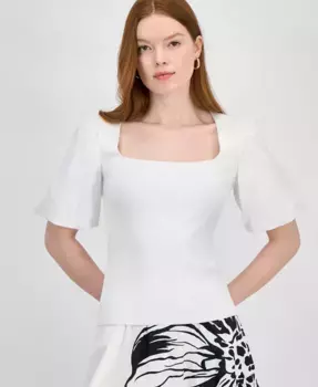 Женский топ с квадратным вырезом и пышными рукавами из комбинированных материалов T Tahari, белый