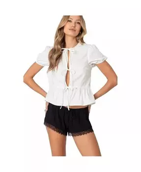 Женский топ с объемными рукавами и завязкой спереди Edikted, белый