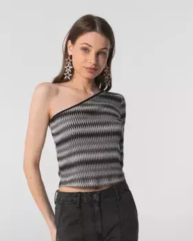 Женский топ с одним рукавом и асимметричным вырезом с зигзагообразным принтом Noon, серый