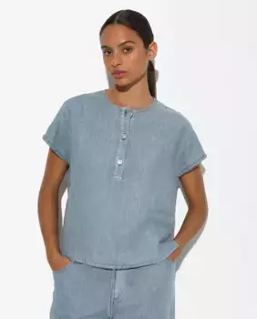 Женский топ с однотонным круглым вырезом и пуговицами Parfois, синий