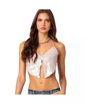 Женский топ с открытой спиной и пайетками "Конфетти" Edikted, розовый