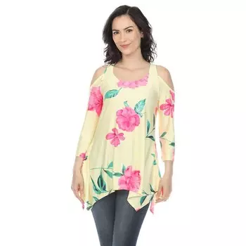 Женский топ с открытыми плечами и цветочным принтом WM Fashion, цвет Yellow Pink