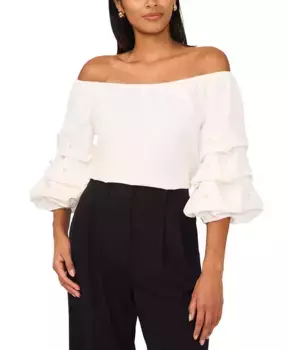 Женский топ с открытыми плечами и декорированными рукавами MSK, слоновая кость/кремовый